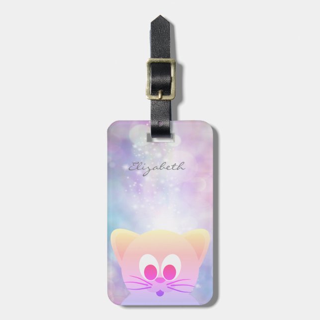 Modern Adorable Girly, Bokeh, Cat Luggage Tag (Front Vertical)
