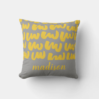 Modern Adorable Yellow Squiggles Grey  Kids Custom Cushion