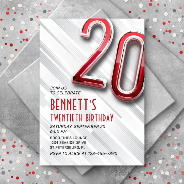 Modern Adult 20th Birthday Invitation (Creator Uploaded)