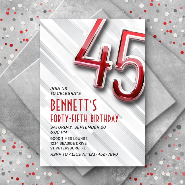 Modern Adult 45th Birthday Invitation (Creator Uploaded)