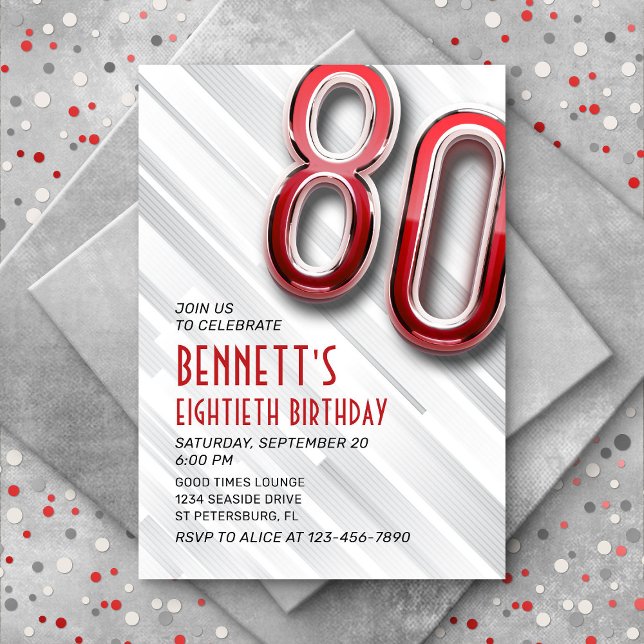 Modern Adult 80th Birthday Invitation (Creator Uploaded)