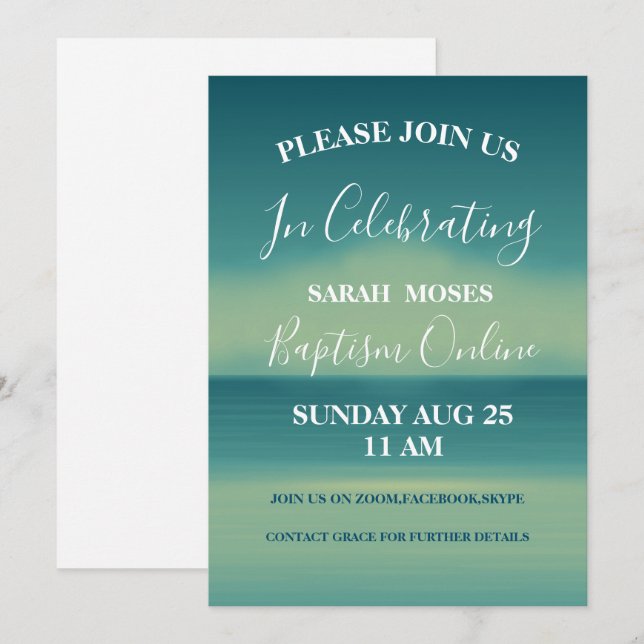 Modern Adult Baptism Personalised Invitation (Front/Back)