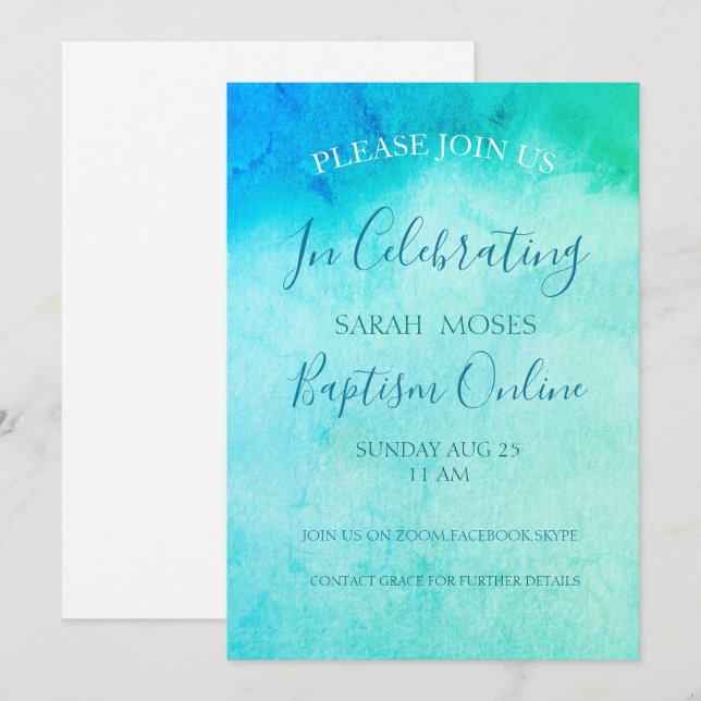 Modern Adult Baptism Personalised Invitation (Front/Back)