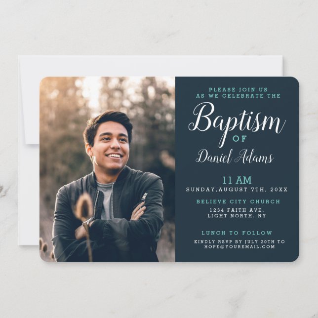 Modern Adult Baptism Photo Invitation (Front)