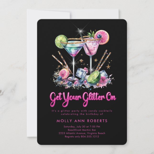 Modern Adult Glitter Birthday Cocktail Party  Invitation (Front)
