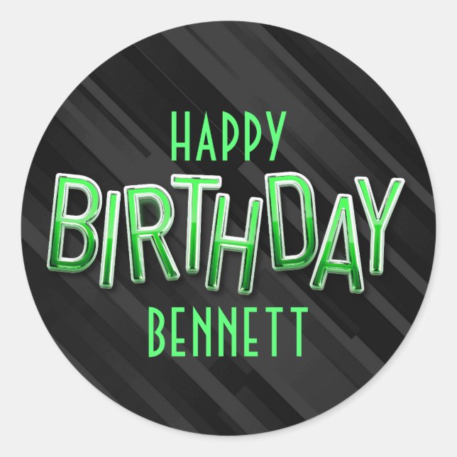 Modern Adult Green Birthday Classic Round Sticker (Front)