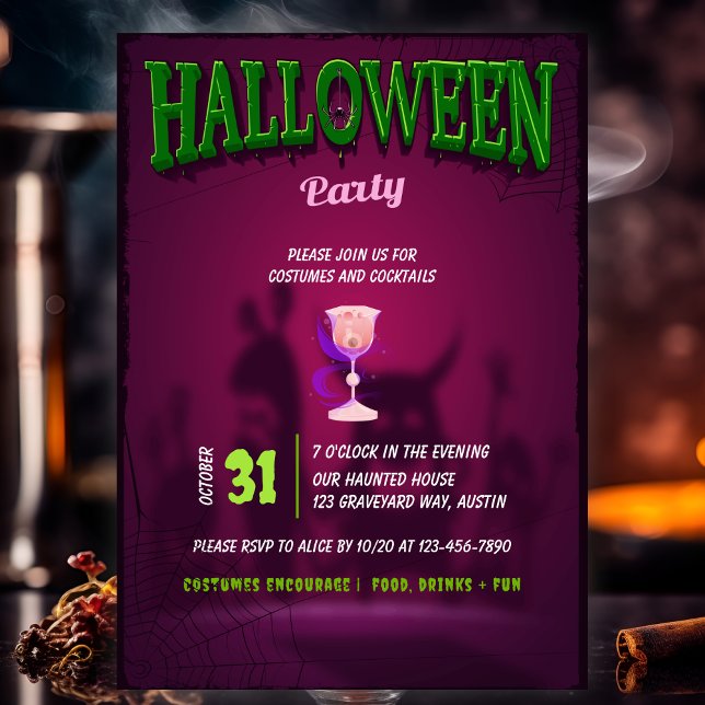 Modern Adult Halloween Cocktail Party Invitation (Creator Uploaded)