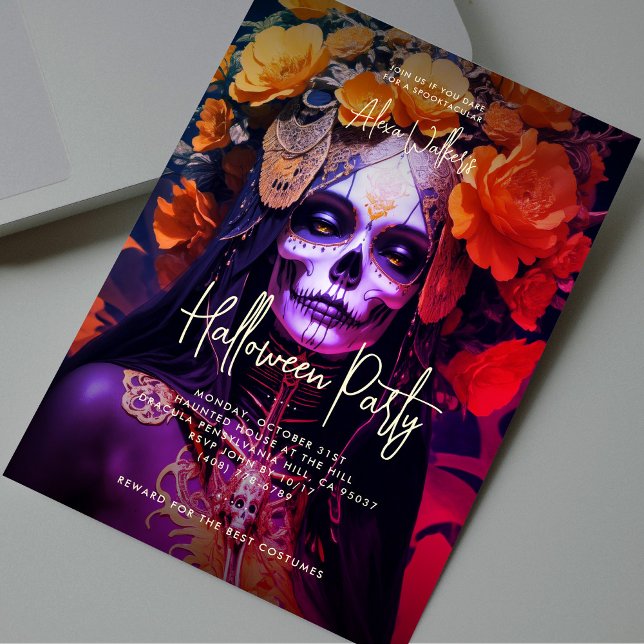 Modern Adult Halloween Party Black Gold Orange Invitation (Modern Adult Halloween Party Black Gold Orange Invitation
)