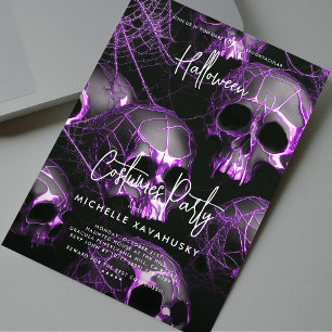 Modern Adult Halloween Party Black Purple Skull Invitation