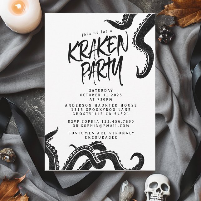 Modern Adult Halloween Party Gothic Spooky Kraken  Invitation (Creator Uploaded)