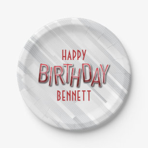 Modern Adult Red Birthday Paper Plate