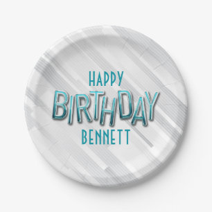 Modern Adult Teal Birthday Paper Plate
