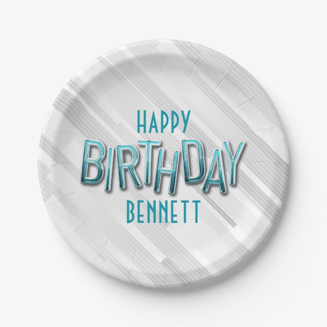 Modern Adult Teal Birthday Paper Plate (Front)