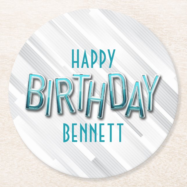 Modern Adult Teal Birthday Round Paper Coaster (Front)