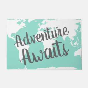 Modern Adventure Awaits World Map & Mint Doormat