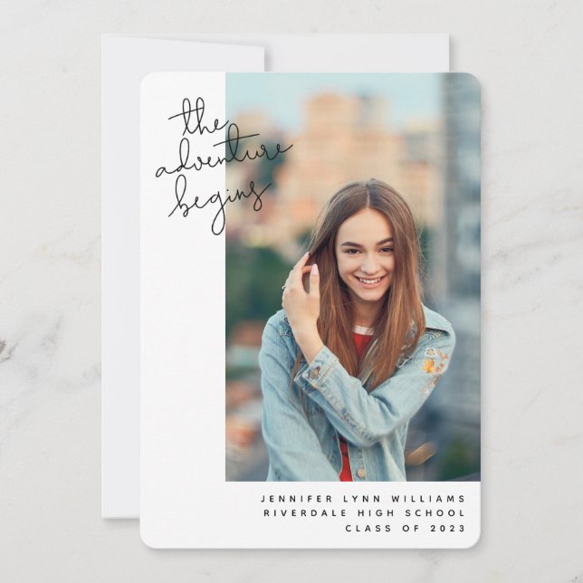 Modern Adventure Begins Graduation Photo Announcement (Front)