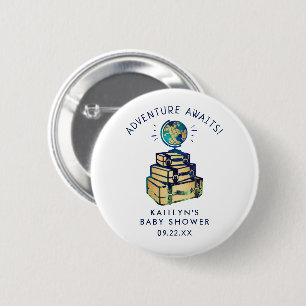 Modern Adventure Travel Globe Baby Shower 6 Cm Round Badge
