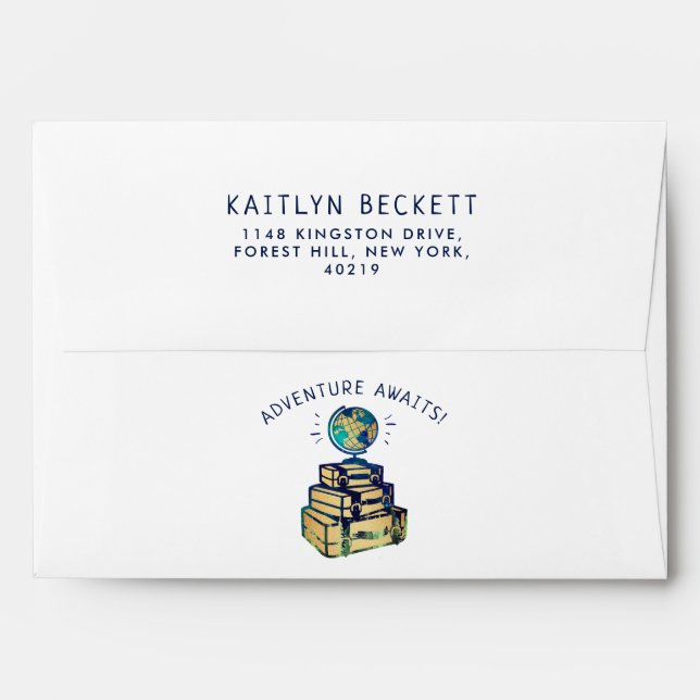 Modern Adventure Travel Globe Baby Shower Envelope (Back (Top Flap))