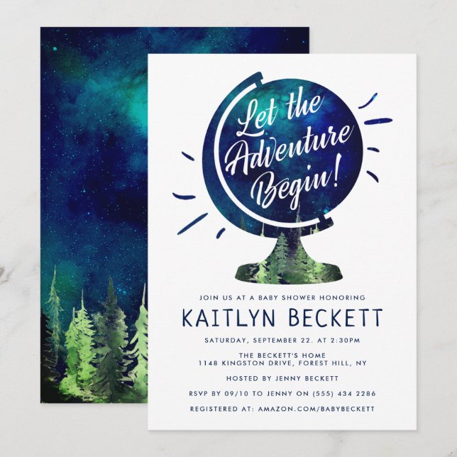 Modern Adventure Travel Globe Baby Shower Invitation (Front/Back)