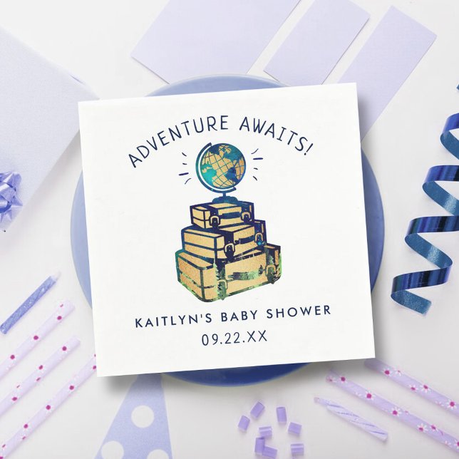 Modern Adventure Travel Globe Baby Shower Napkin (Creator Uploaded)