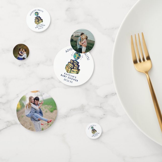 Modern Adventure Travel Globe Baby Shower Photo Confetti (Group)
