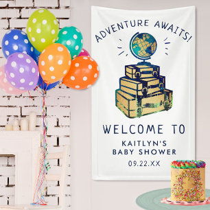Modern Adventure Travel Globe Baby Shower Welcome Banner