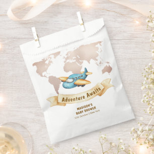 Modern Adventure World Map Airplane Baby Shower Favour Bags