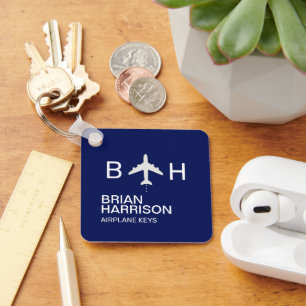 Modern Aeroplane Monogram Blue Logo Key Ring