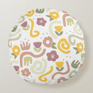 Modern Aesthetic Abstract Flower Pattern Round Cushion