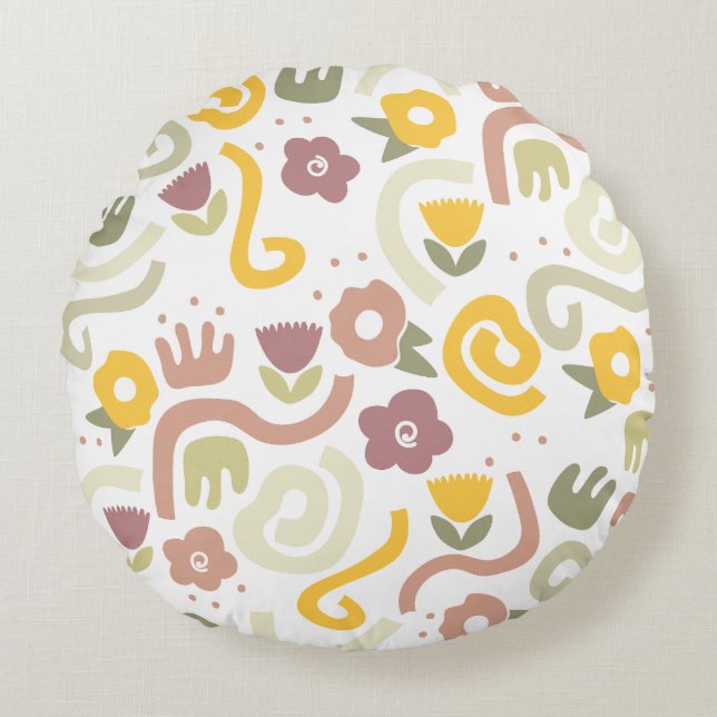 Modern Aesthetic Abstract Flower Pattern Round Cushion (Front)