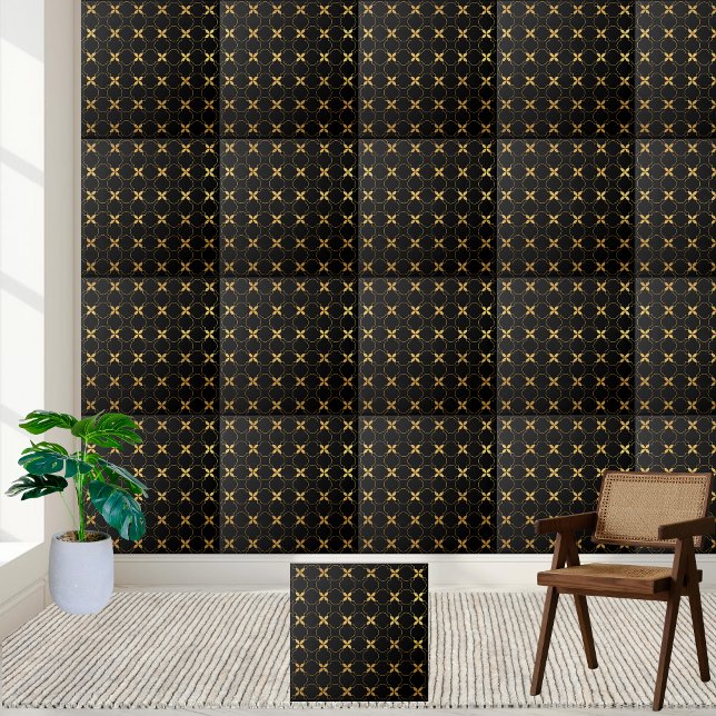 Modern Aesthetic Black and Gold Geometric Tile (Modern Aesthetic Black and Gold Geometric Tile)