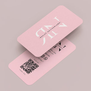 Modern Aesthetic Pastel Pink Monogram Initials Business Card