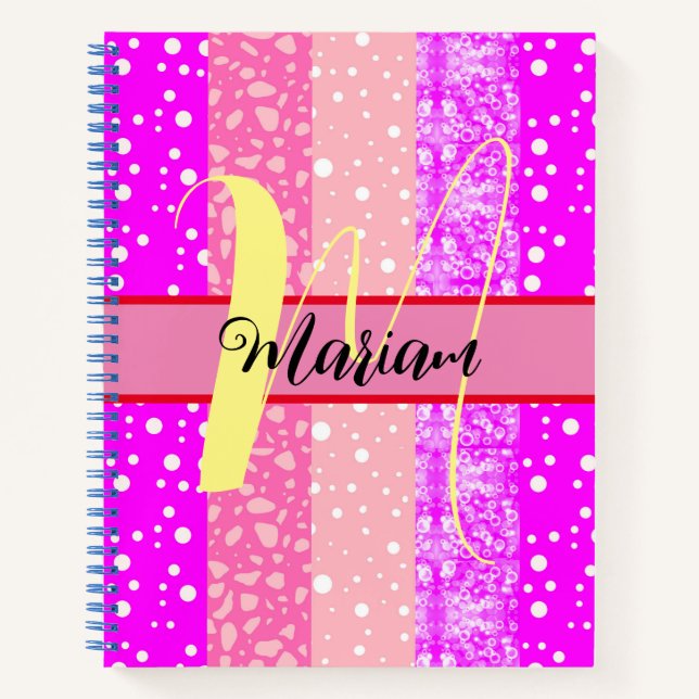 Modern Aesthetic Pink - Colourful Name Monogrammed Notebook (Front)