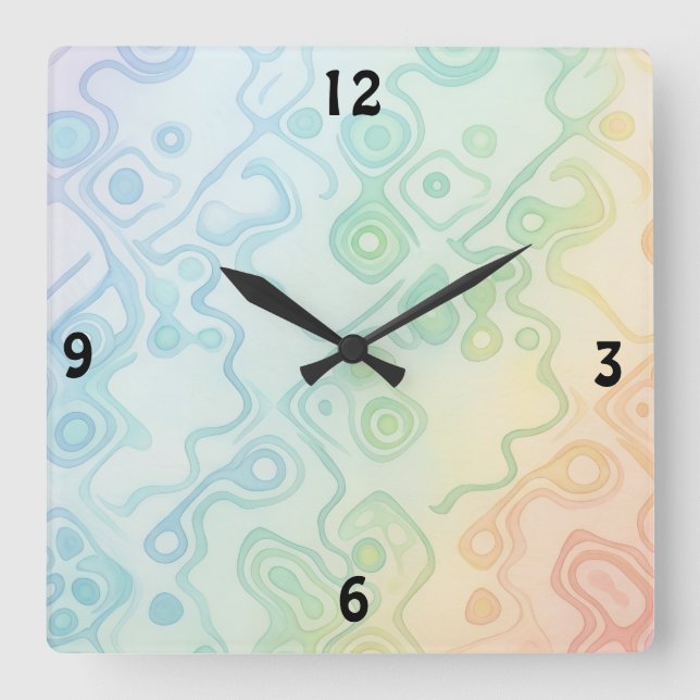 Modern Aesthetic Room Décor, Abstract Rainbow Grad Square Wall Clock (Front)