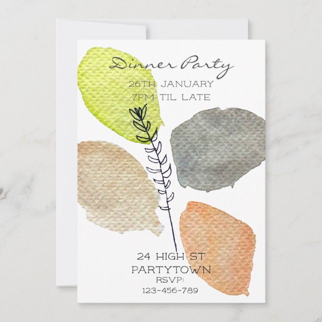 Modern aesthetic watercolor earth colours dinner  invitation (Front)