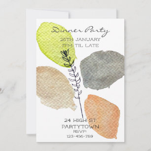 Modern aesthetic watercolor earth colours dinner invitation