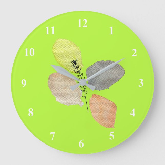 Modern Aesthetic watercolor leaf Large Clock (Front)