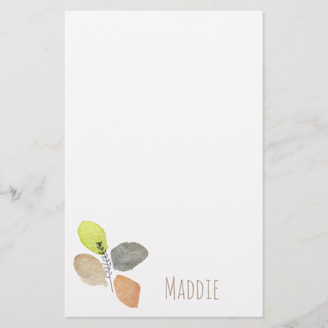 Modern Aesthetic watercolor leaf Stationery (Front)