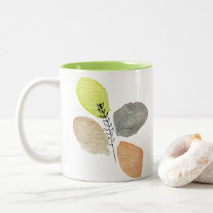 Modern Aesthetic watercolor leaf Two-Tone Coffee Mug