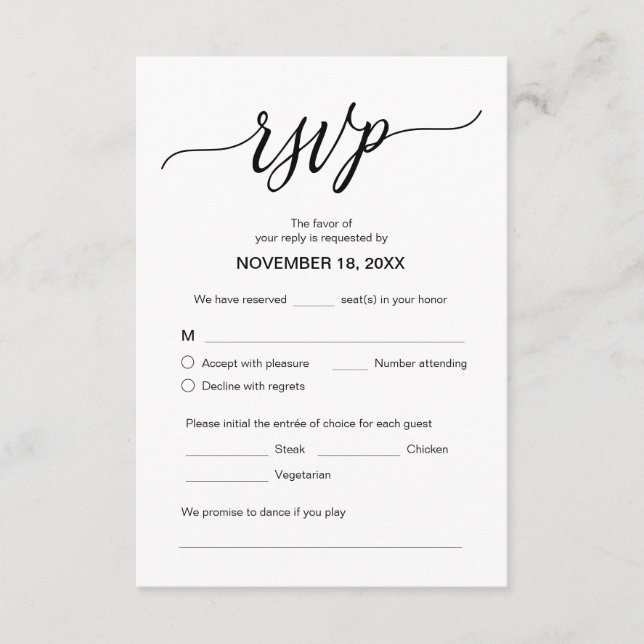 Modern aesthetic, Wedding Dinner RSVP, Respond Enclosure Card (Front)