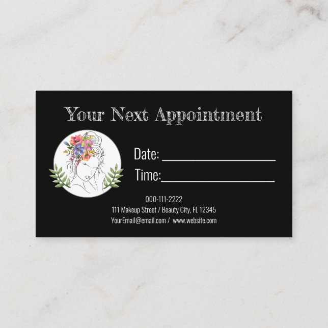 Modern Aesthetician Stylist Spa Elegant Chic Flora Appointment Card (Back)