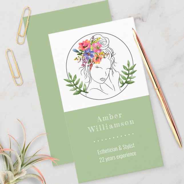 Modern Aesthetician Stylist Spa Elegant Chic Flora Business Card (Creator Uploaded)
