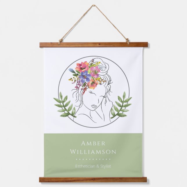 Modern Aesthetician Stylist Spa Elegant Chic Flora Hanging Tapestry (Front)