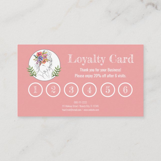 Modern Aesthetician Stylist Spa Elegant Chic Flora Loyalty Card (Back)