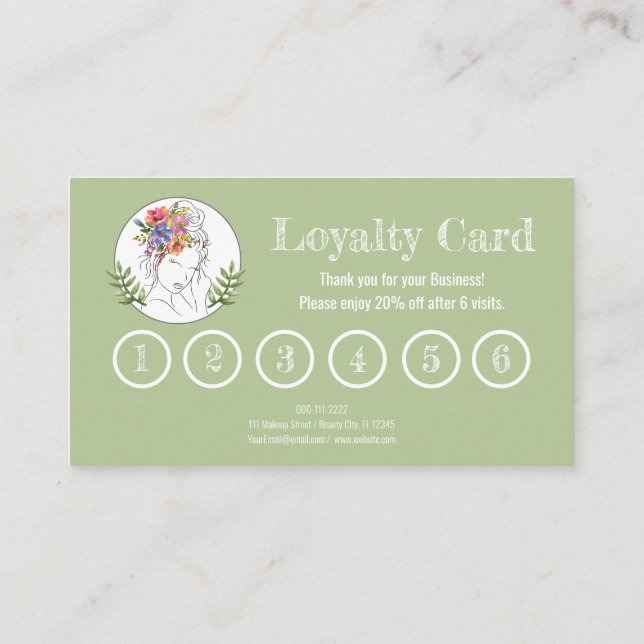 Modern Aesthetician Stylist Spa Elegant Chic Flora Loyalty Card (Back)