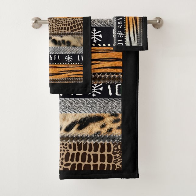 Modern African Animal Motif Digital Print Bath Towel Set (Insitu)