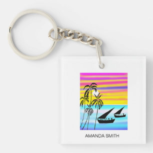 Modern African Art Awesome Beach Coastal Sailing Key Ring