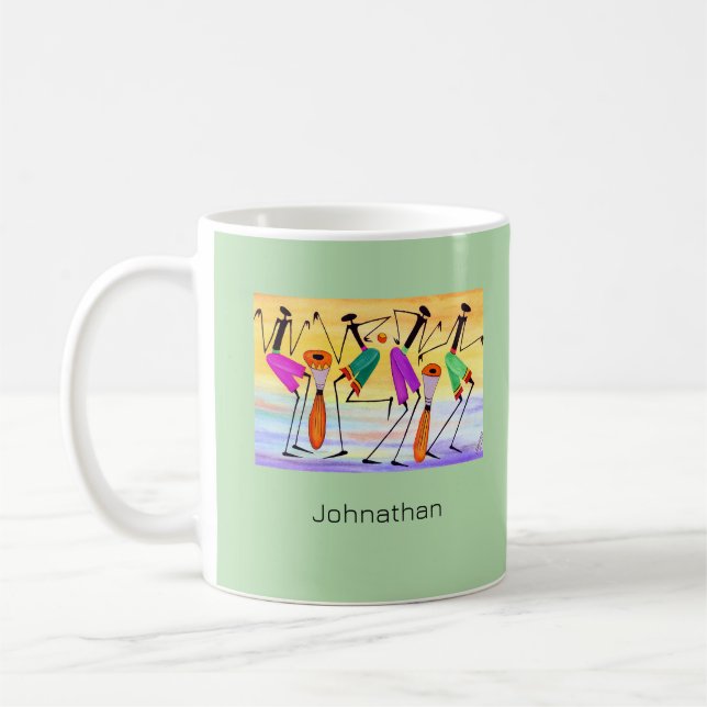 Modern African Art, Expressing Happiness Green Coffee Mug (Left)