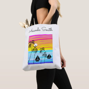 Modern African Art, Tropical Sunset Sailing Tote Bag