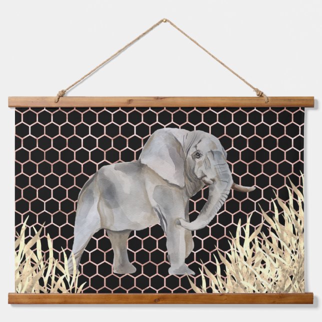 Modern African Elephant Watercolor Hanging Tapestry (Front)